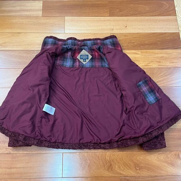 Pendleton Zip Up Burgundy Boucle teddy Fleece Jacket With Plaid Pocket Size L - Picture 6 of 10